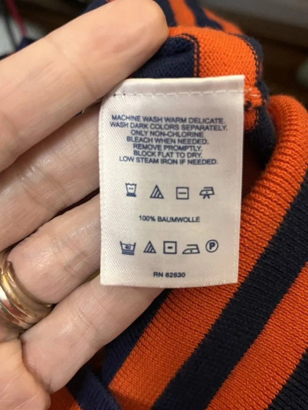 Lands End Supima Cotton Striped Cardigan Sweater Sz S 6-8 Orange Blue Button